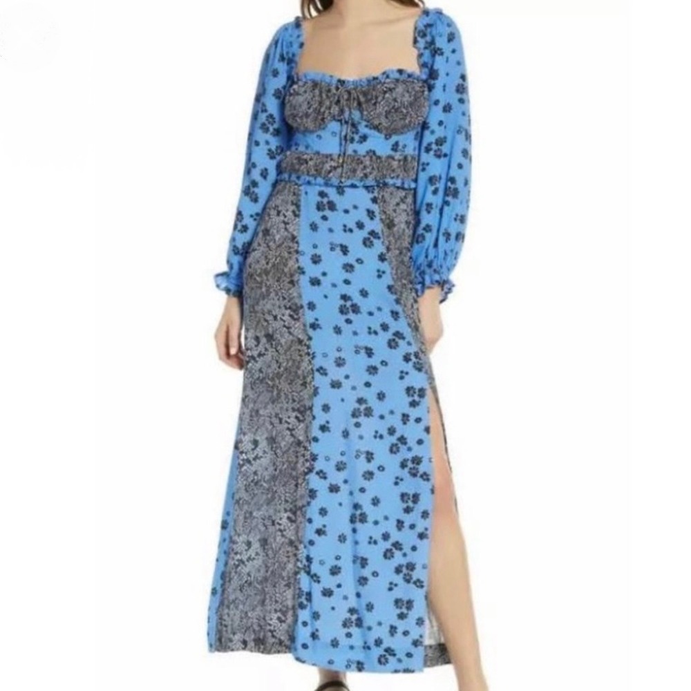 Free People Blue Tigerlily Long Sleeve Maxi Dress Large